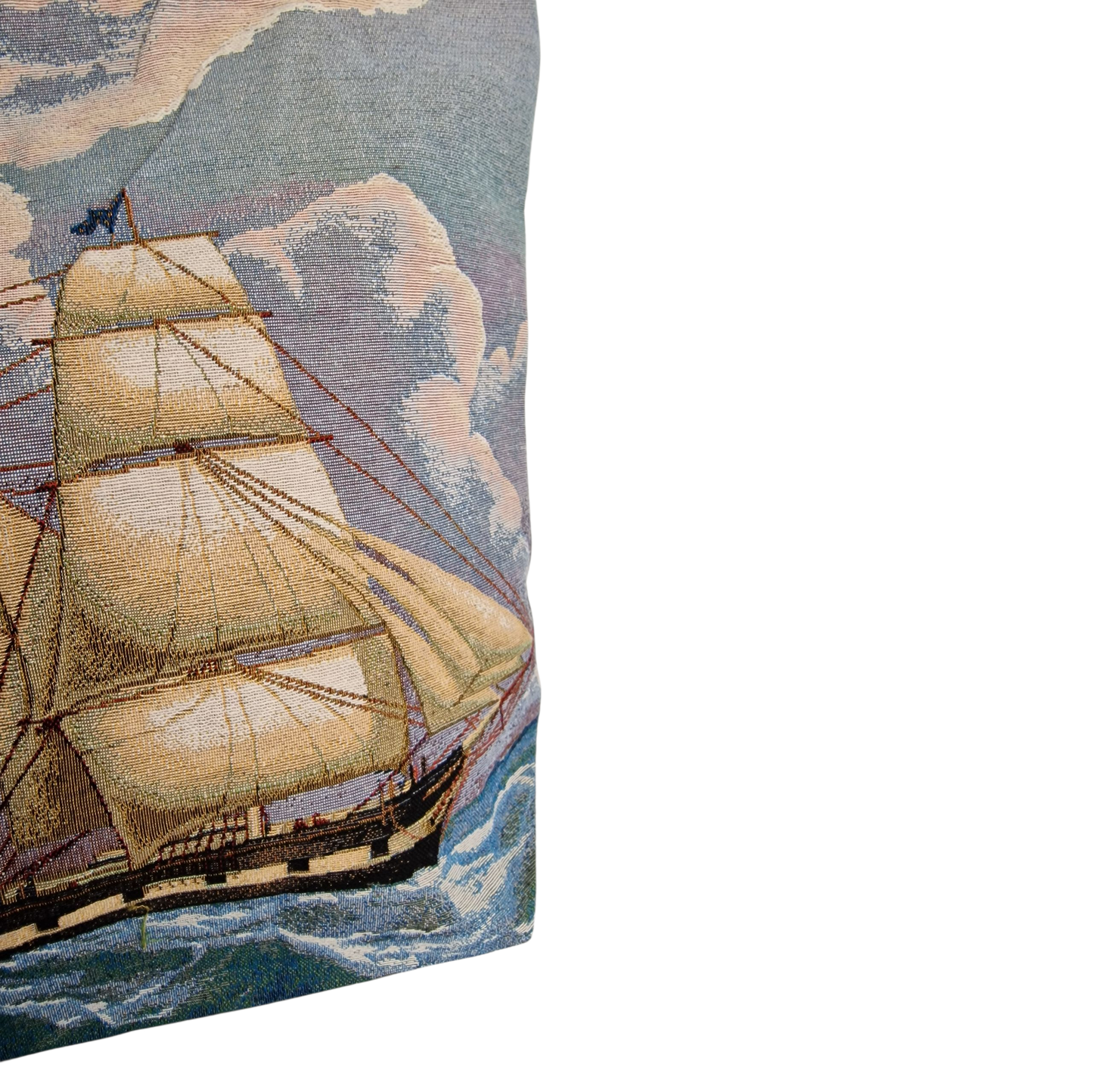 Vintage gewebte Einkaufstasche Segelschiff Gemälde