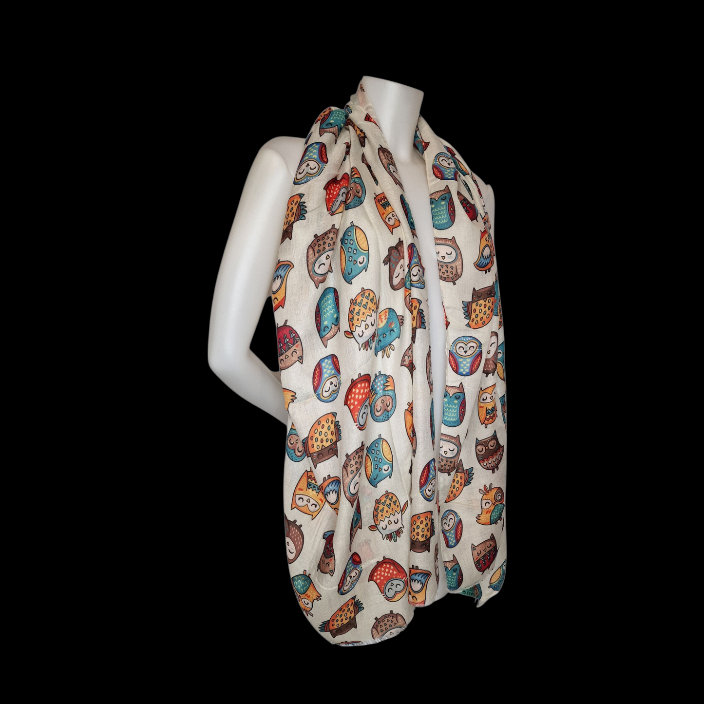 Kuscheliger Schal mit Eulen Motiv beige 180x90 cm