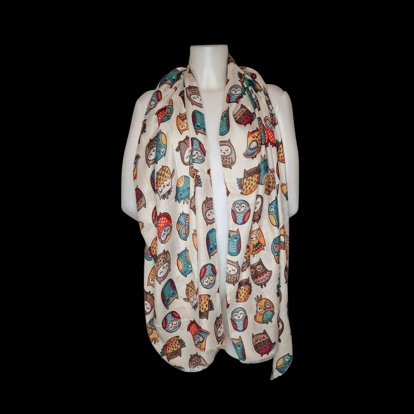 Kuscheliger Schal mit Eulen Motiv beige 180x90 cm
