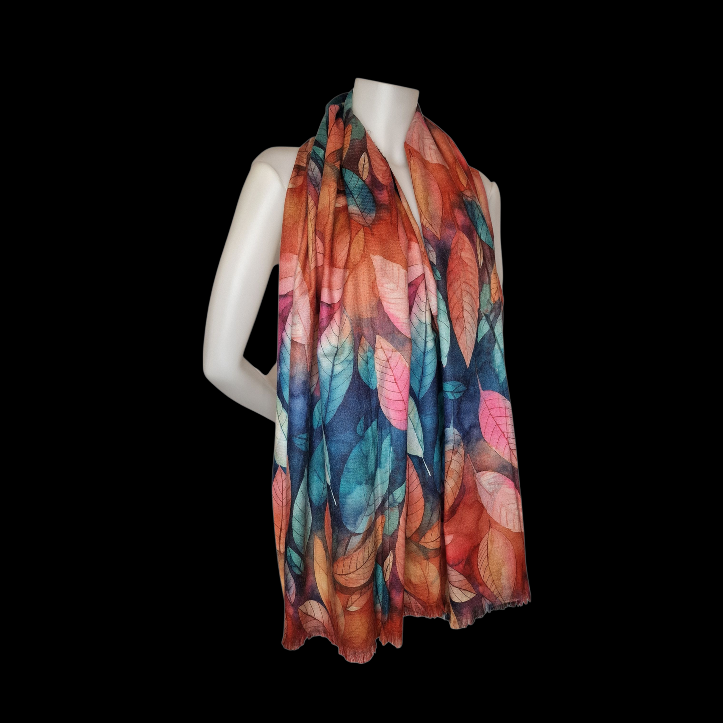 Kuscheliger Schal mit Blattmotiv bunt 180x80 cm