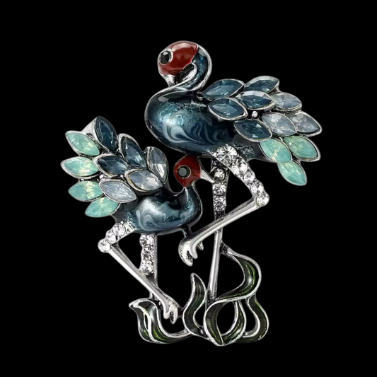 Klassische Flamingo Brosche Mutter mit Kind