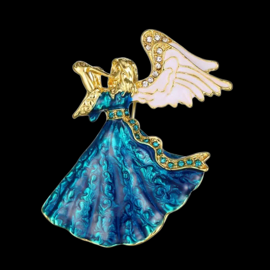 Festliche Brosche vintage Engel mit Trompete