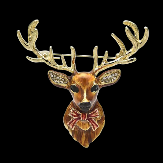 Vintage Brosche Hirschkopf in goldfarben 5,7 cm