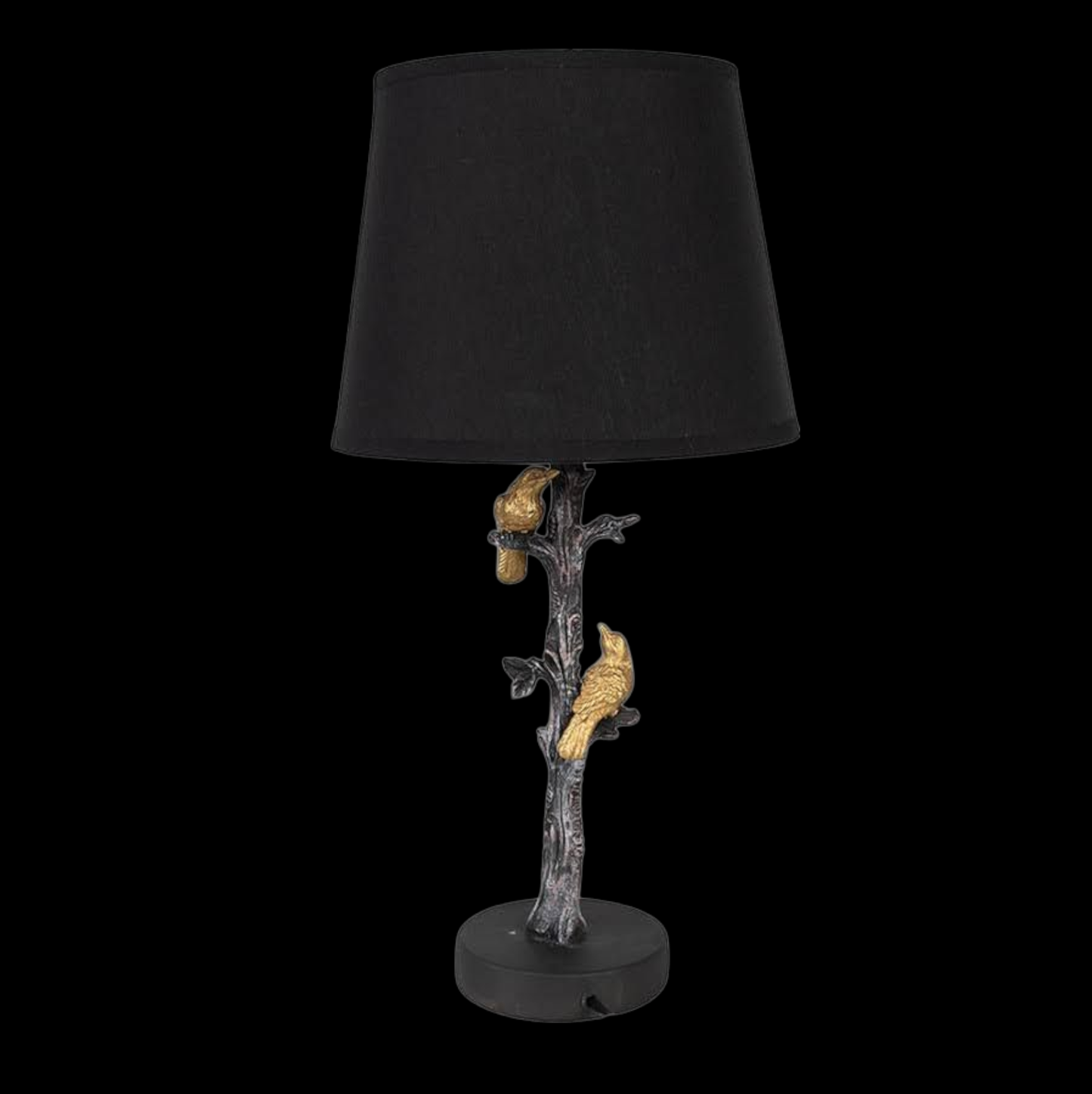 Tischlampe vintage in schwarz-gold Vögel auf Ast 45 cm