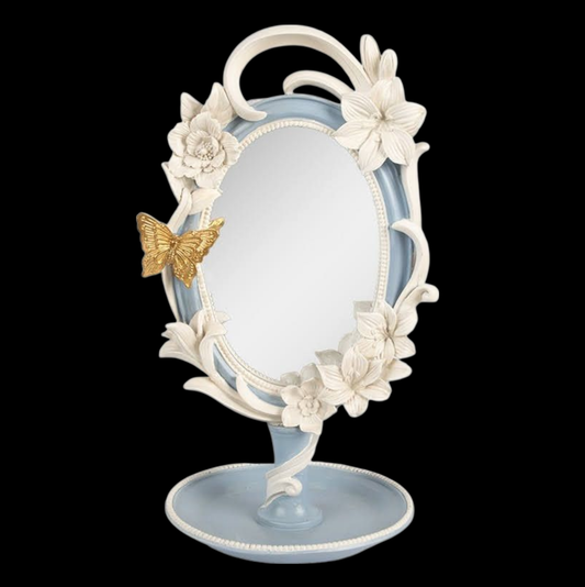 Romantischer Tischspiegel in hellblau Schmetterling 27 cm