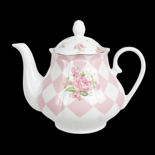 Vintage Teekanne rosa-weiß mit Rosen romantisch 1000 ml