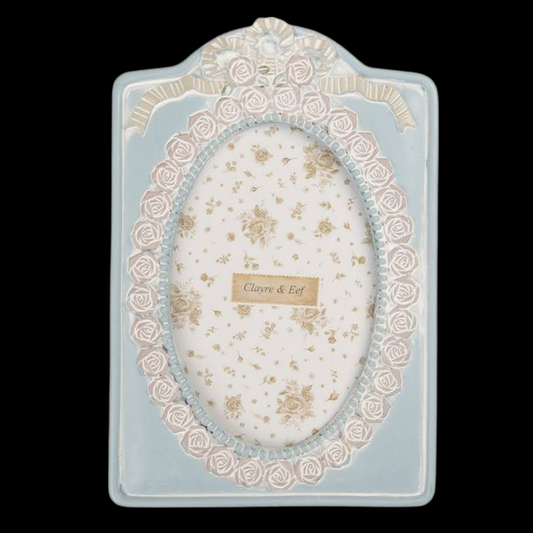 Vintage Bilderrahmen hellblau mit Blumen Jugendstil 10x15