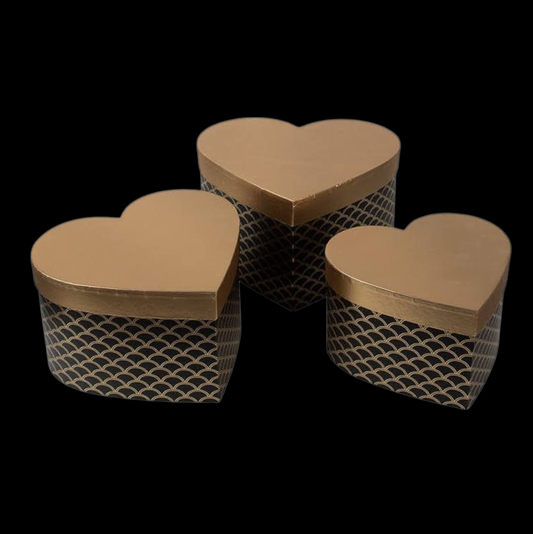 Deko Box Set vintage in schwarz-gold Herzschachtel 3 St.