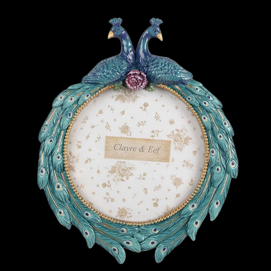 Romantischer vintage Bilderrahmen Pfau rund 13 cm