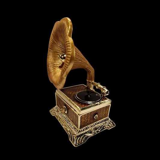 Vintage Schmuckkästchen aus Metall Grammophon