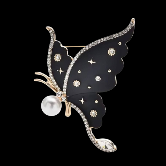 Brosche fliegender Schmetterling in schwarz