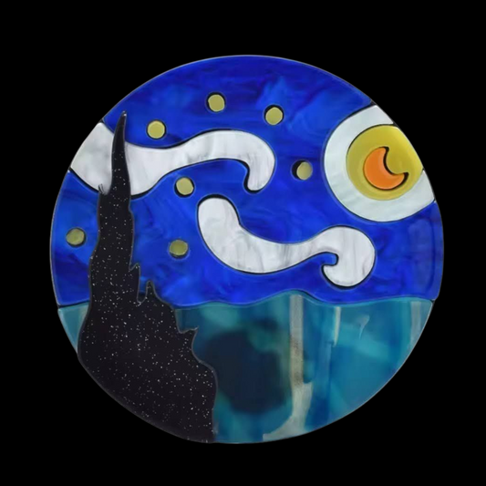 Acryl Brosche Kunstmotiv "Sternennnacht" von Vincent von "Gogh"