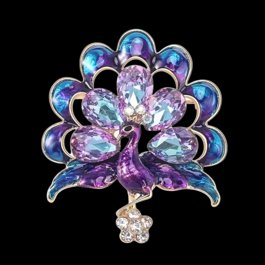 Klassiche vintage Brosche Pfau in violett-silber mit Strass