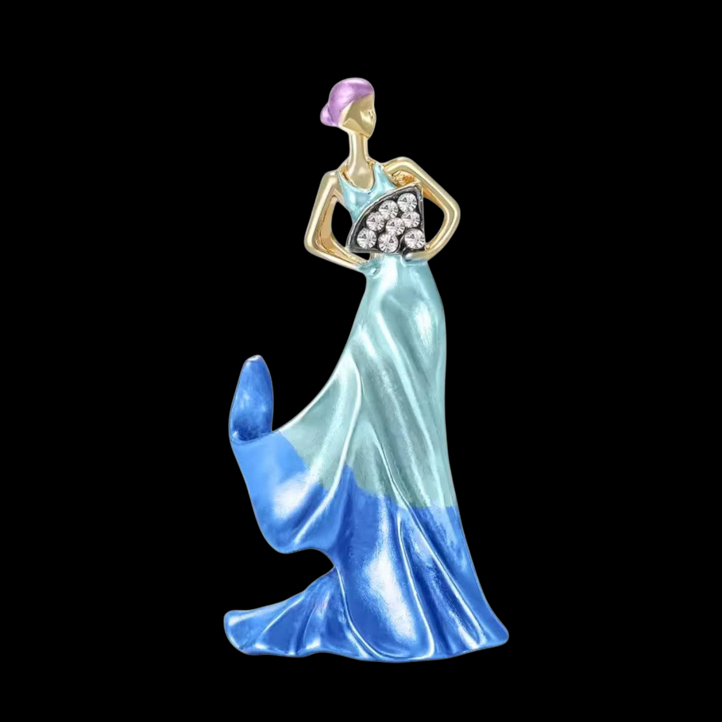 Vintage Brosche elegante Frau mit Fächer