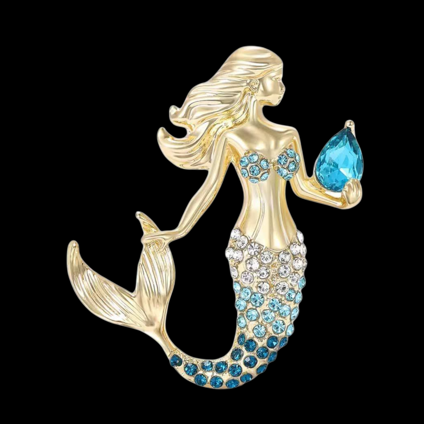 Dekorative Brosche zierliche Meerjungfrau blau-gold