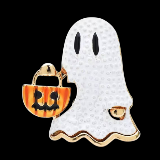 Brosche kleiner Geist mit Kürbis Halloween