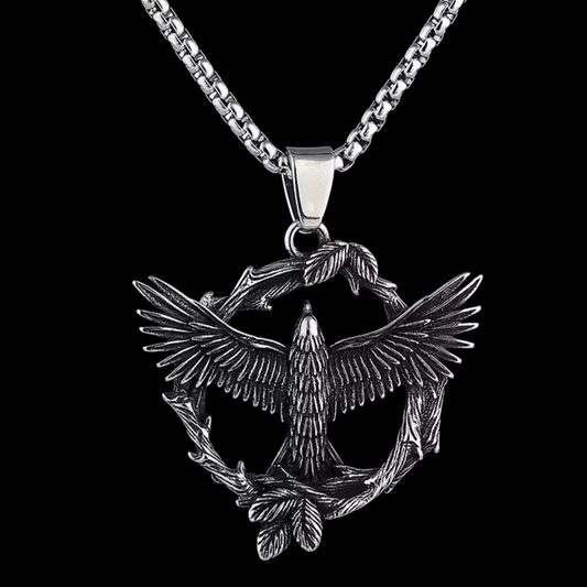 Fliegender Rabe als Anhänger mit Halskette Edelstahl