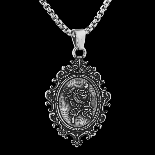 Nostalgische Halskette mit Anhänger "Dark Rose" Edelstahl