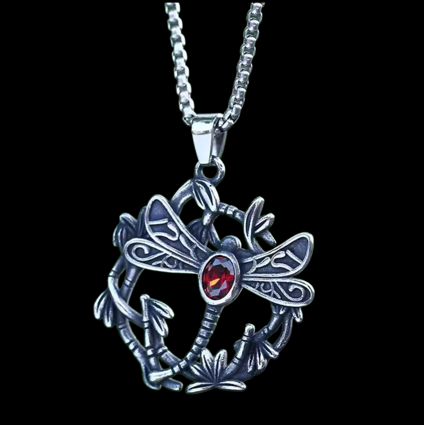 Vintage Anhänger Libelle mit Kette aus Edelstahl