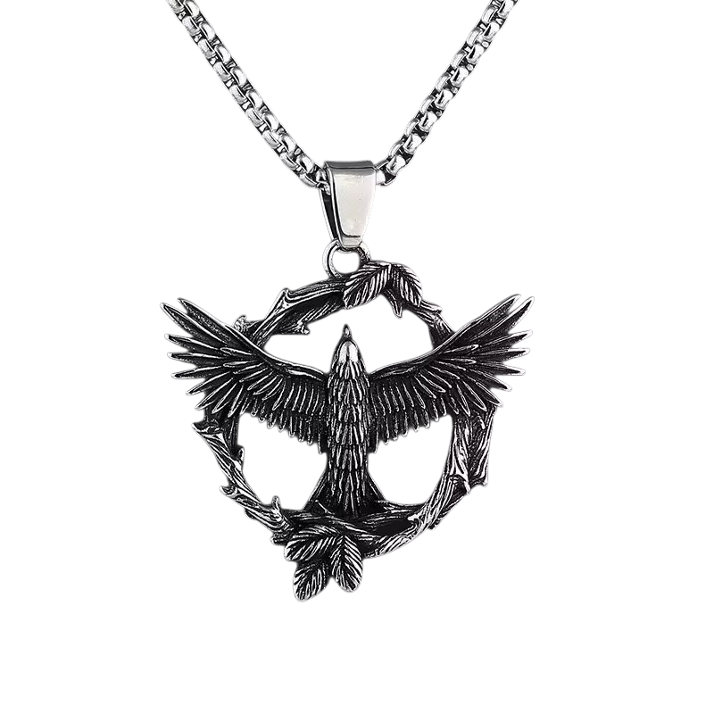Fliegender Rabe als Anhänger mit Halskette Edelstahl