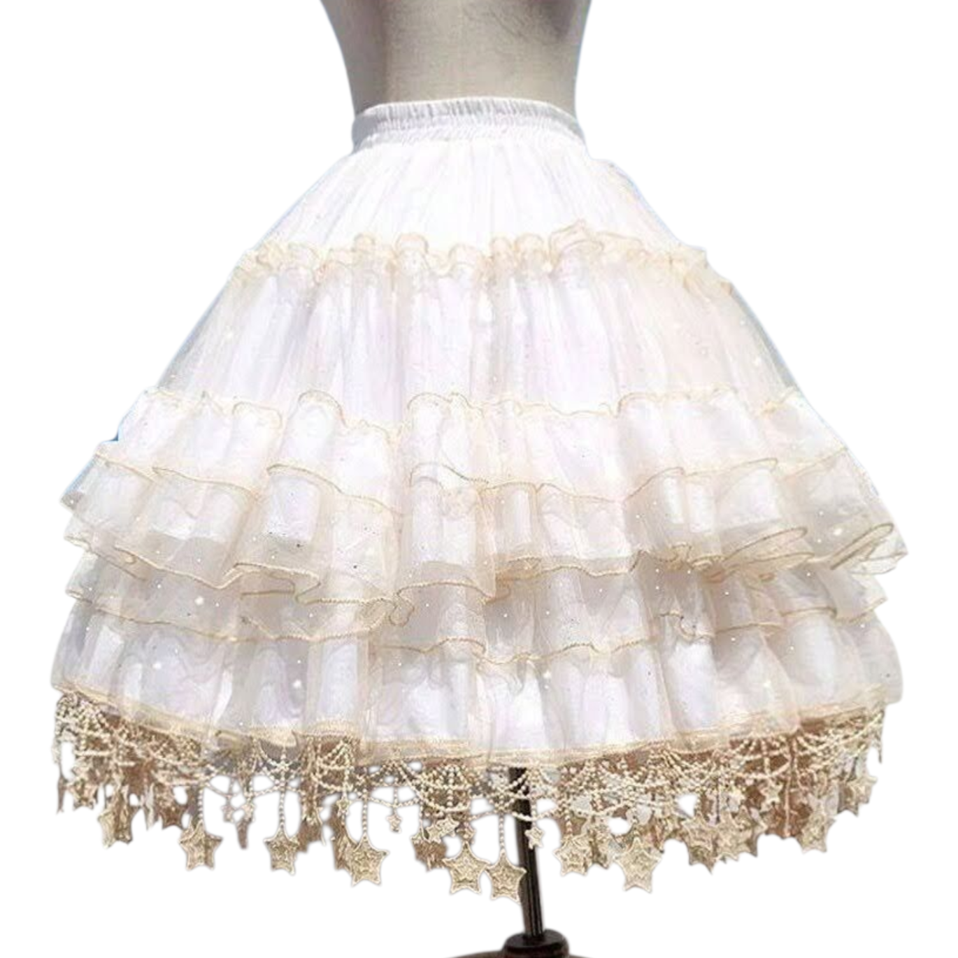 Gothic Lolita Reifrock Krinoline creme mit Sternen und Volant