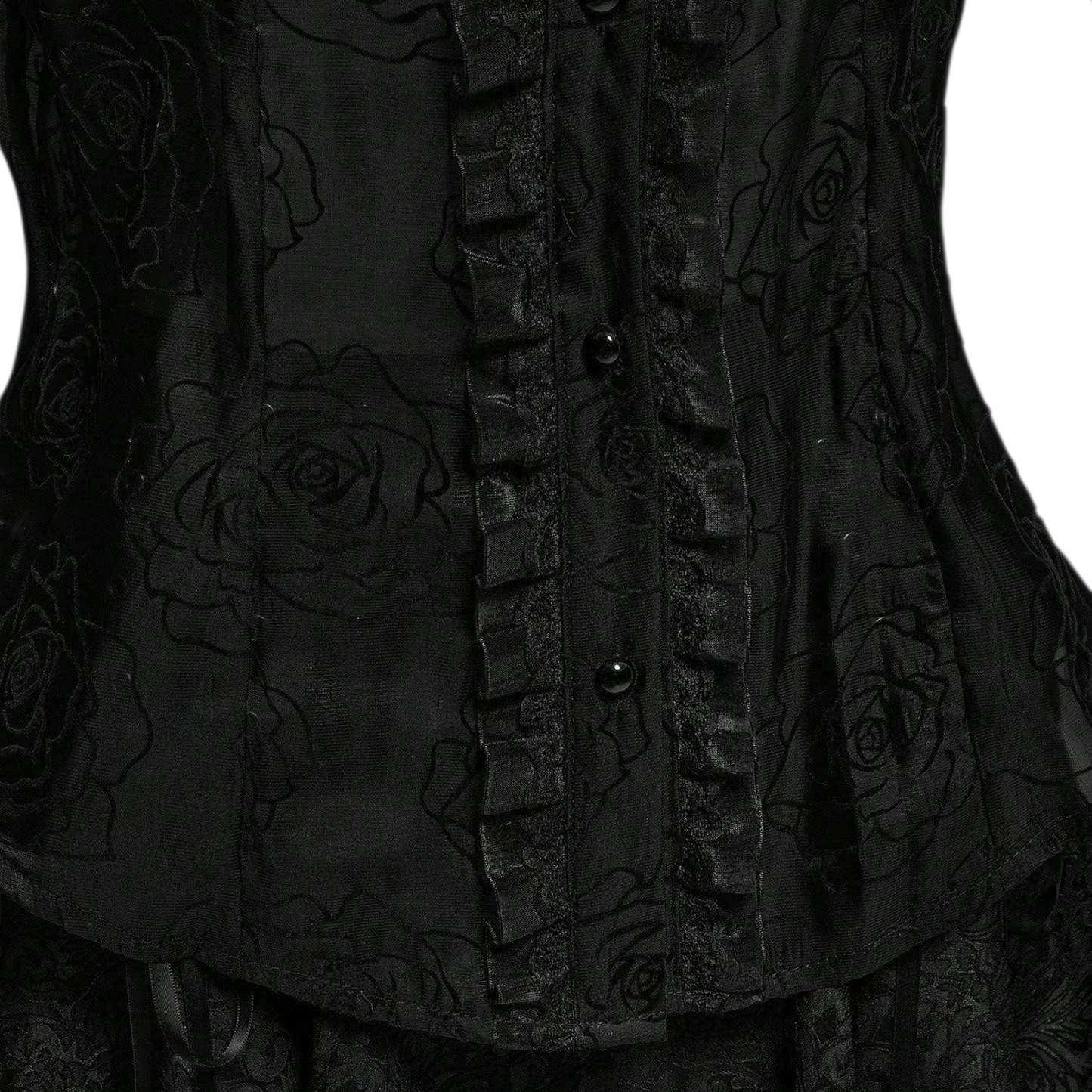 Leichte Organza Rüschenbluse mit Rosenmuster Gothic víctorian lady