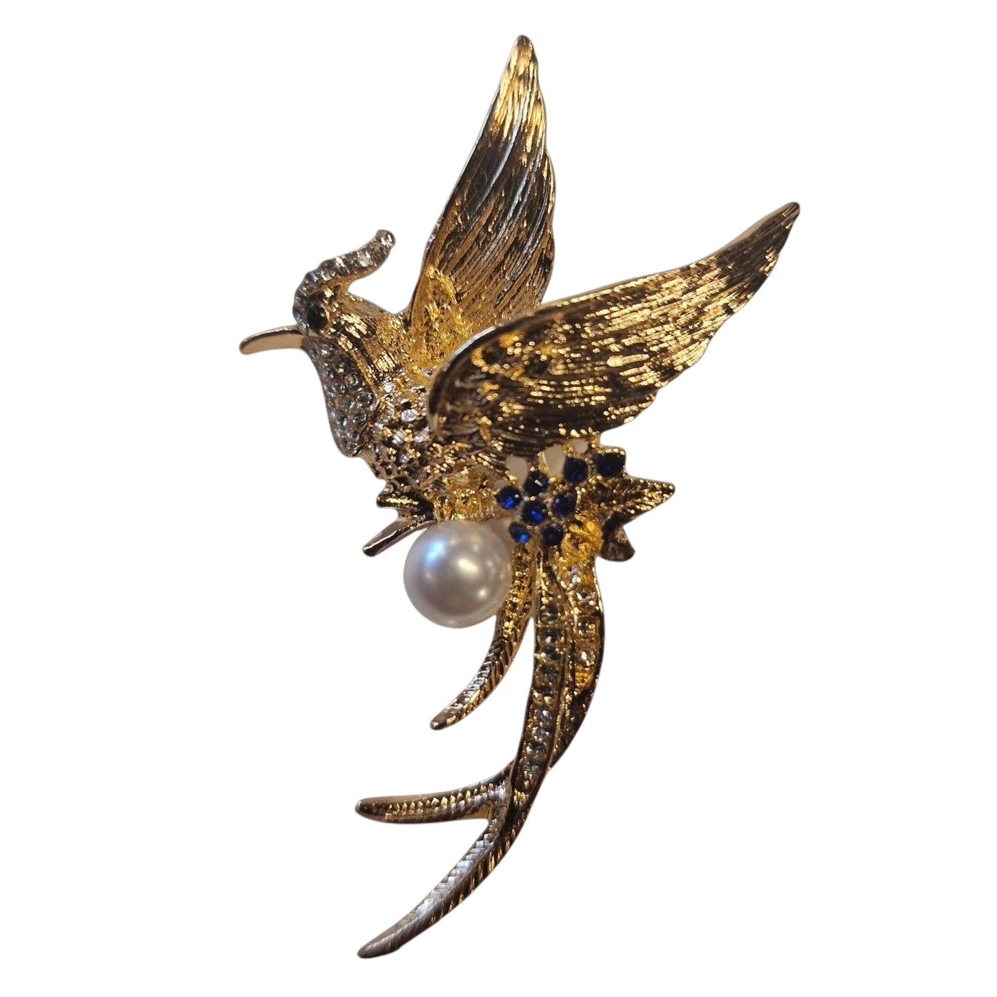 Phönix Vogel-Brosche Gold mit Kunstperle und Türkis