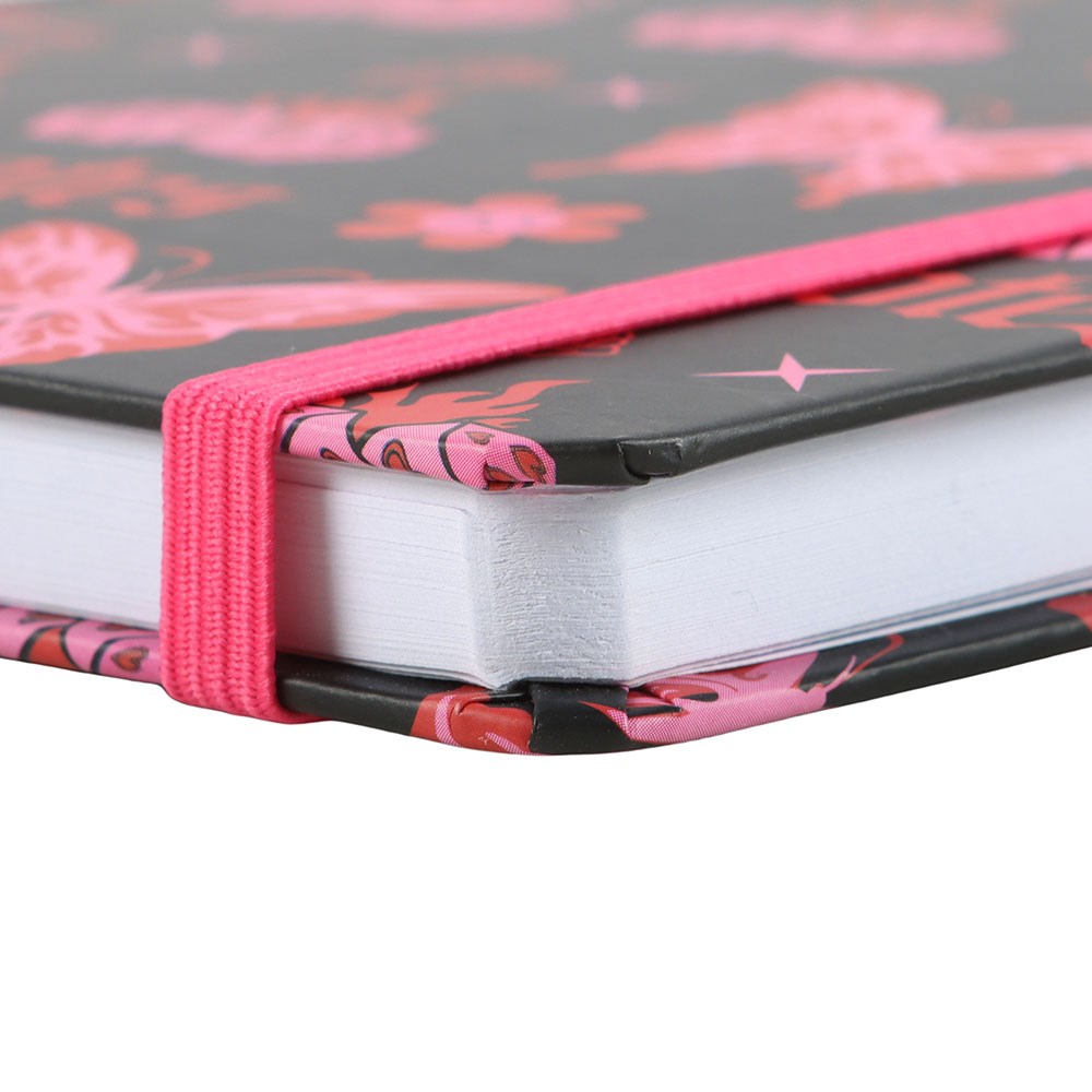 Notizbuch Schmetterling Tattoo Allover Print Schwarz Pink
