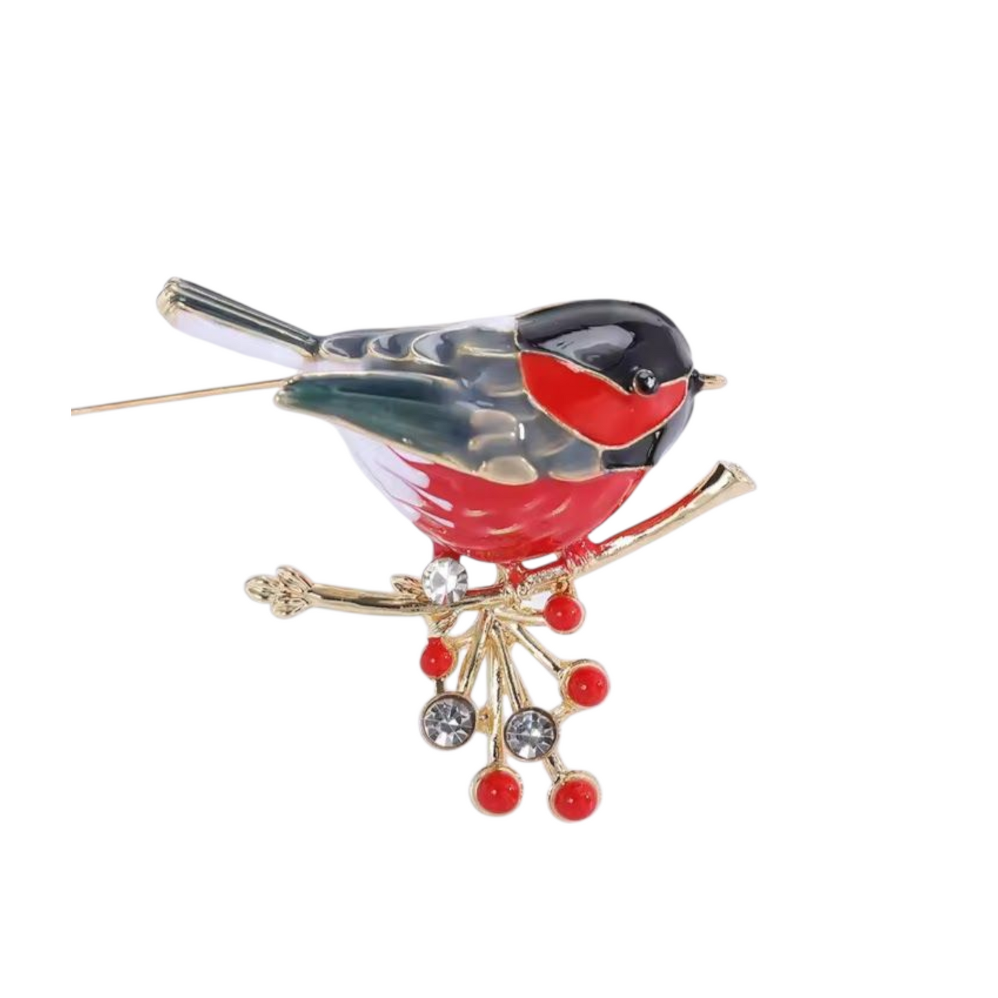 Nostalgische Brosche Vogel auf Beerenstrauch