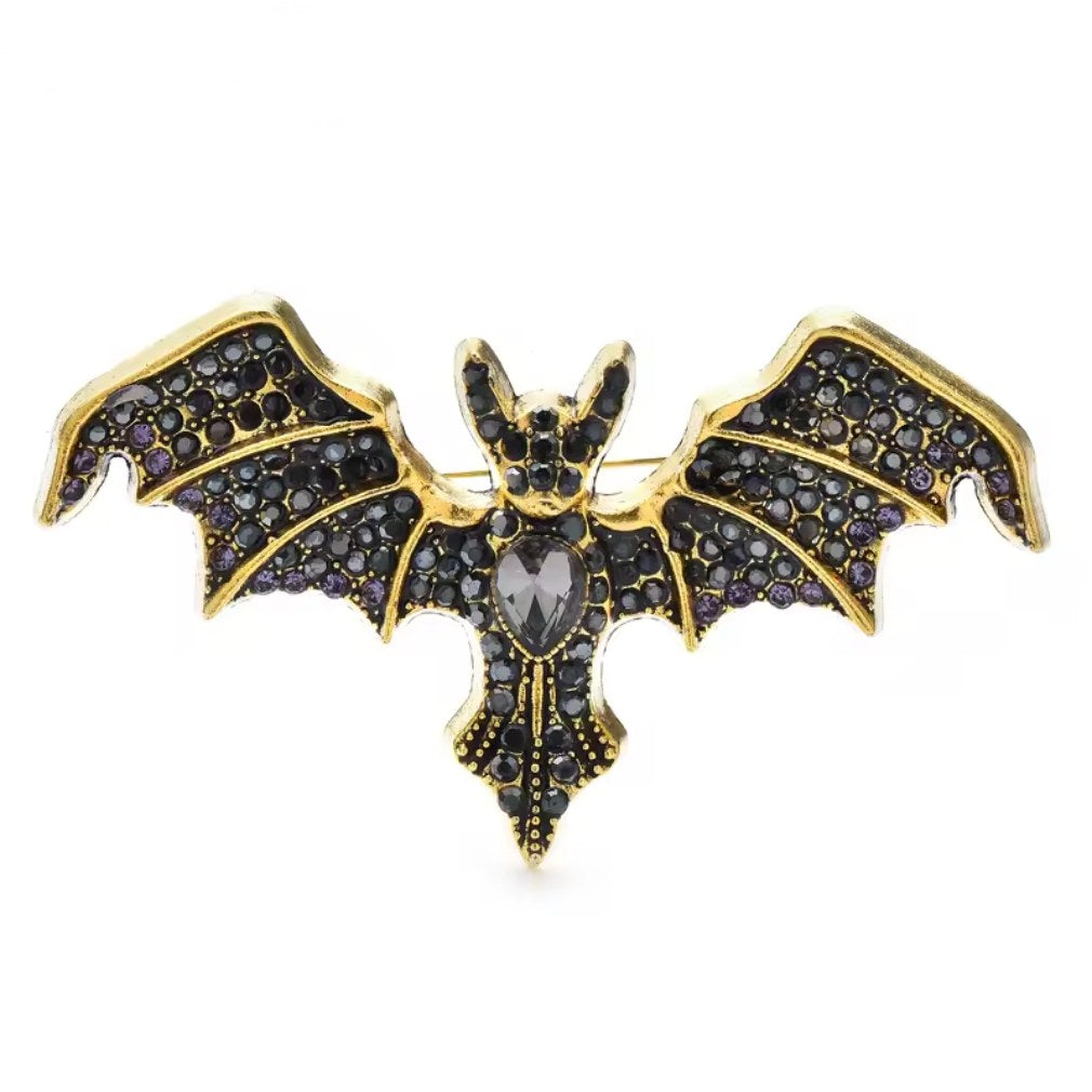 Schwarz goldenen Fledermaus Brosch im Vintagestil