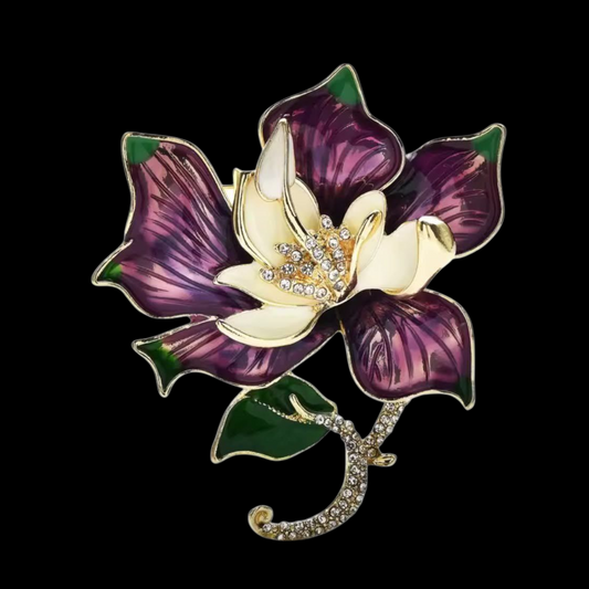 Große vintage Brosche Lotusblüte gold-violett