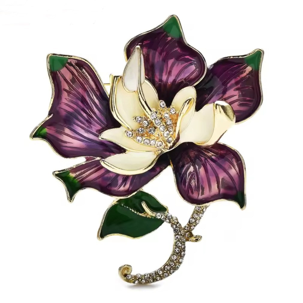Große vintage Brosche Lotusblüte gold-violett