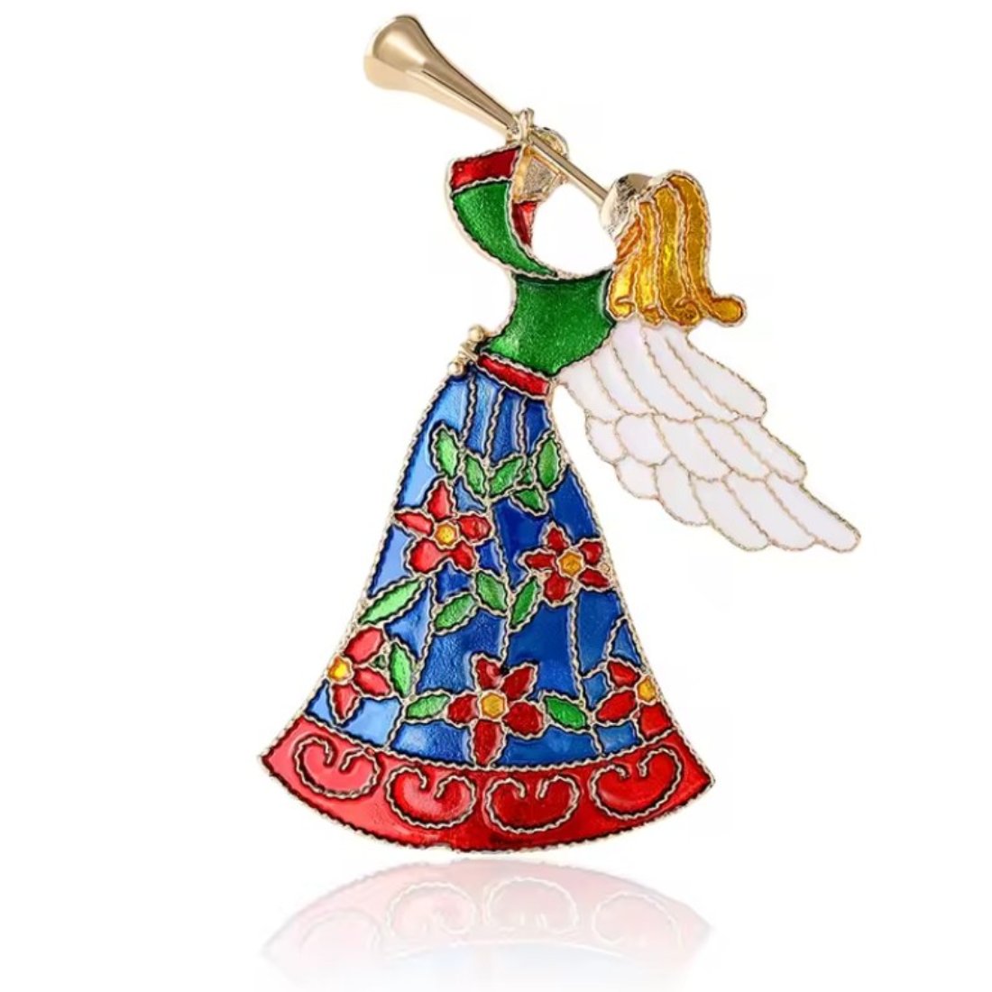 Vintage Brosche Engel mit Trompete