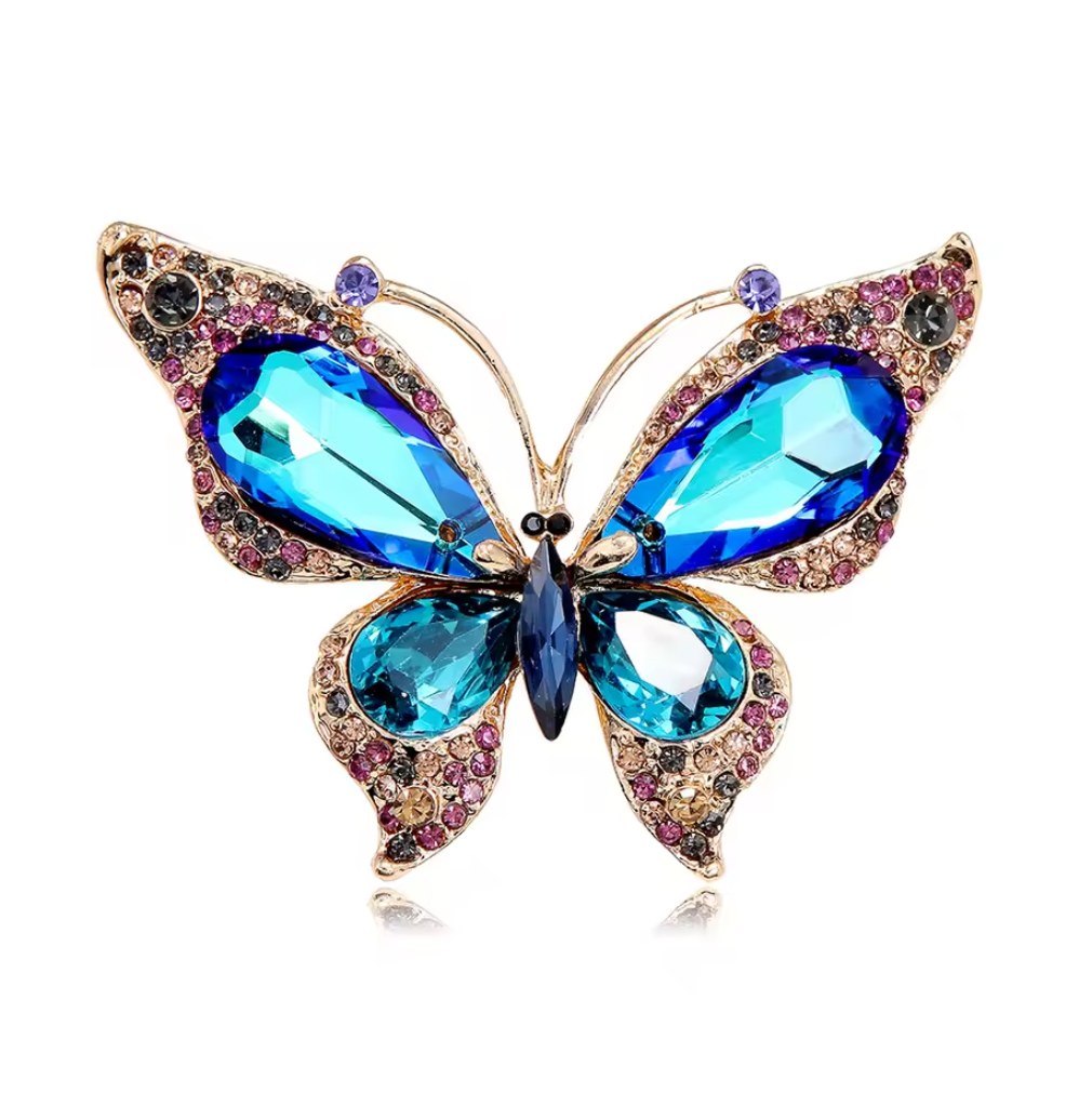Brosche Schmetterling in blau-gold mit Strass vintage Look