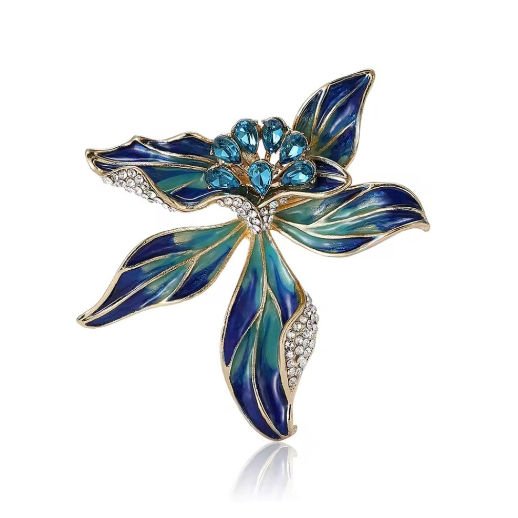 Vintage Brosche Iris in blau-gold mit Strass