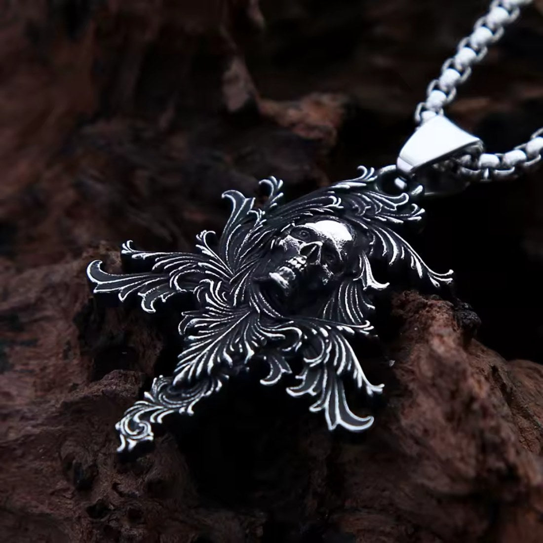 Düsterer Schädel Anhänger mit Kette Edelstahl