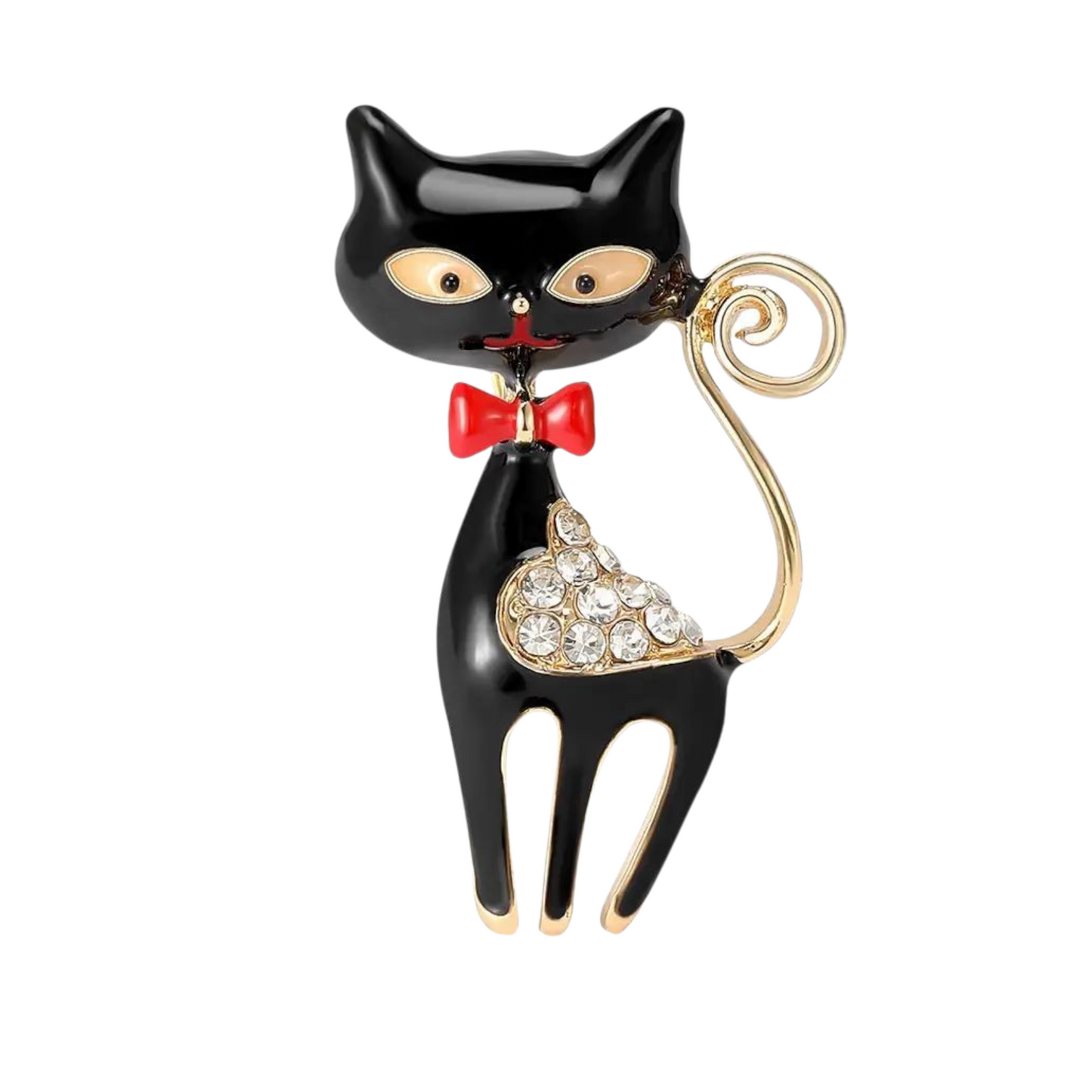 Brosche kleine Katze in schwarz mit Schleife