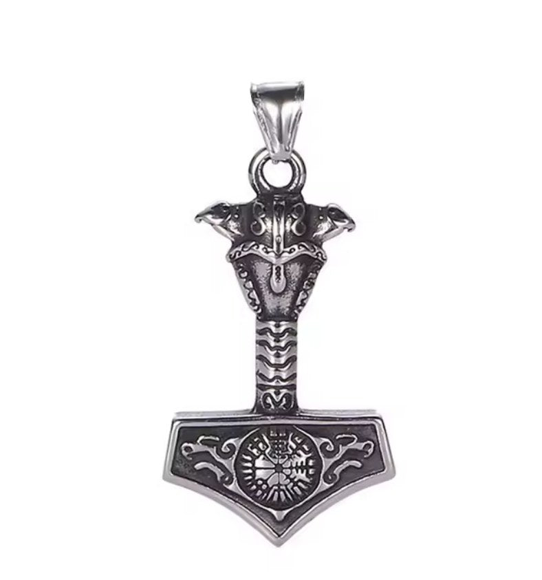 Mjolnir Vegvisir Thorshammer Halskette aus Edelstahl