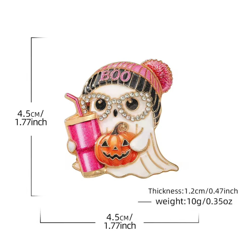 Halloween-Brosche BOO-Geist Kürbis – Maßangaben 4,5 x 4,5 cm, 10 g