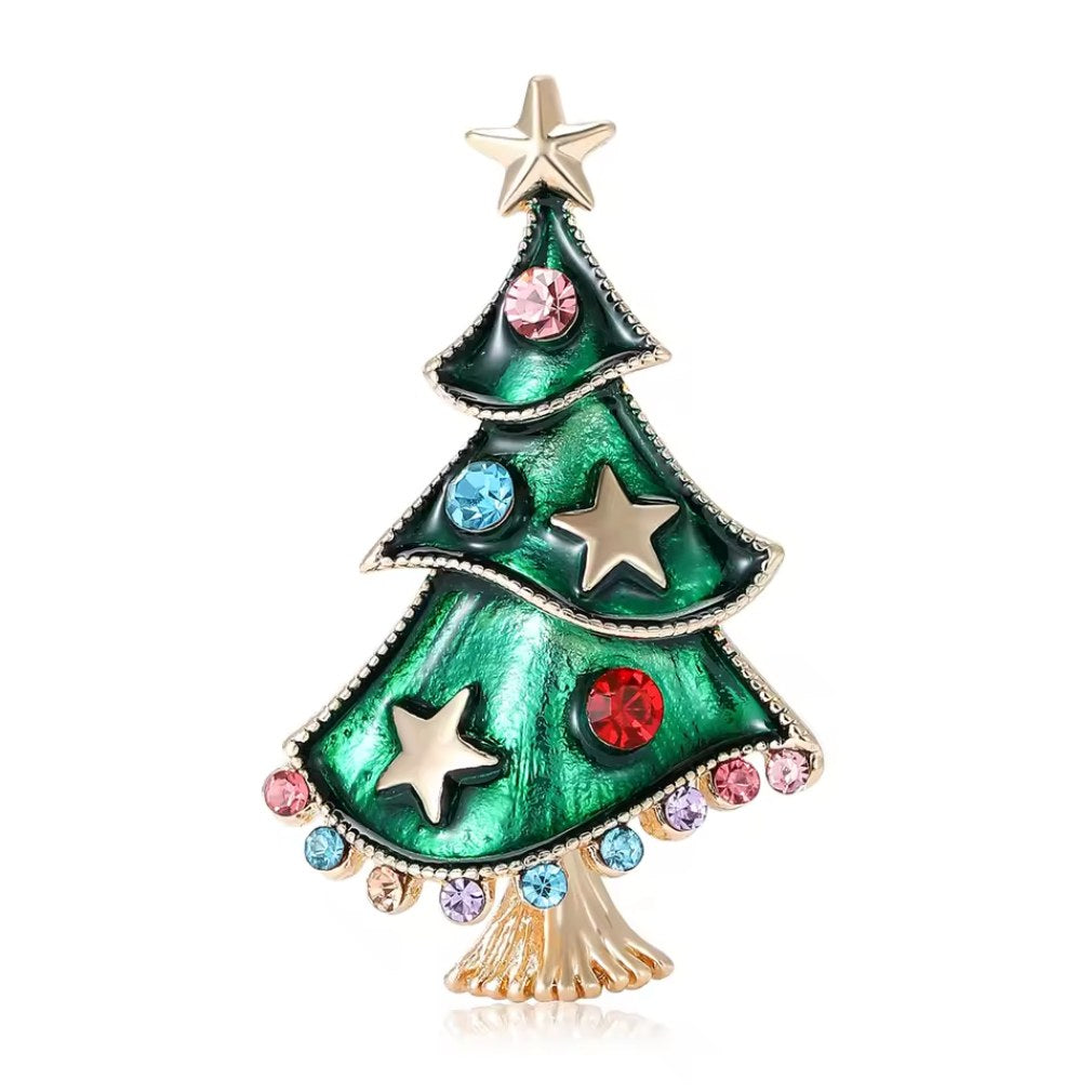 Zierliche vintage Brosche "Geschmückter Weihnachtsbaum"