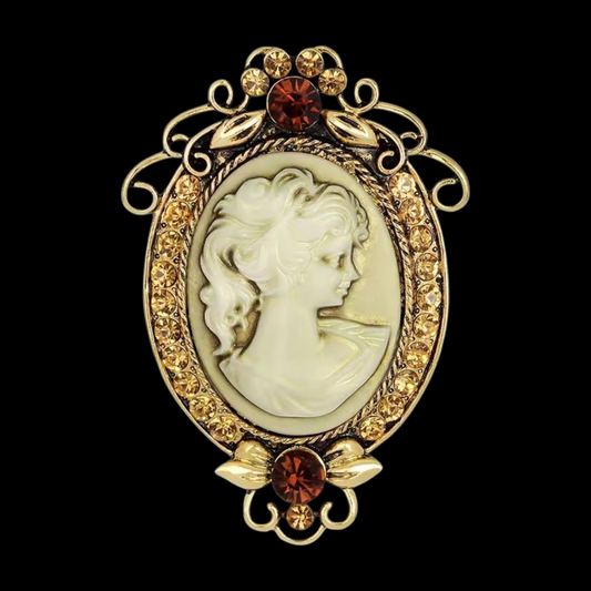 Vintage Brosche Cameo goldfarben mit Strass
