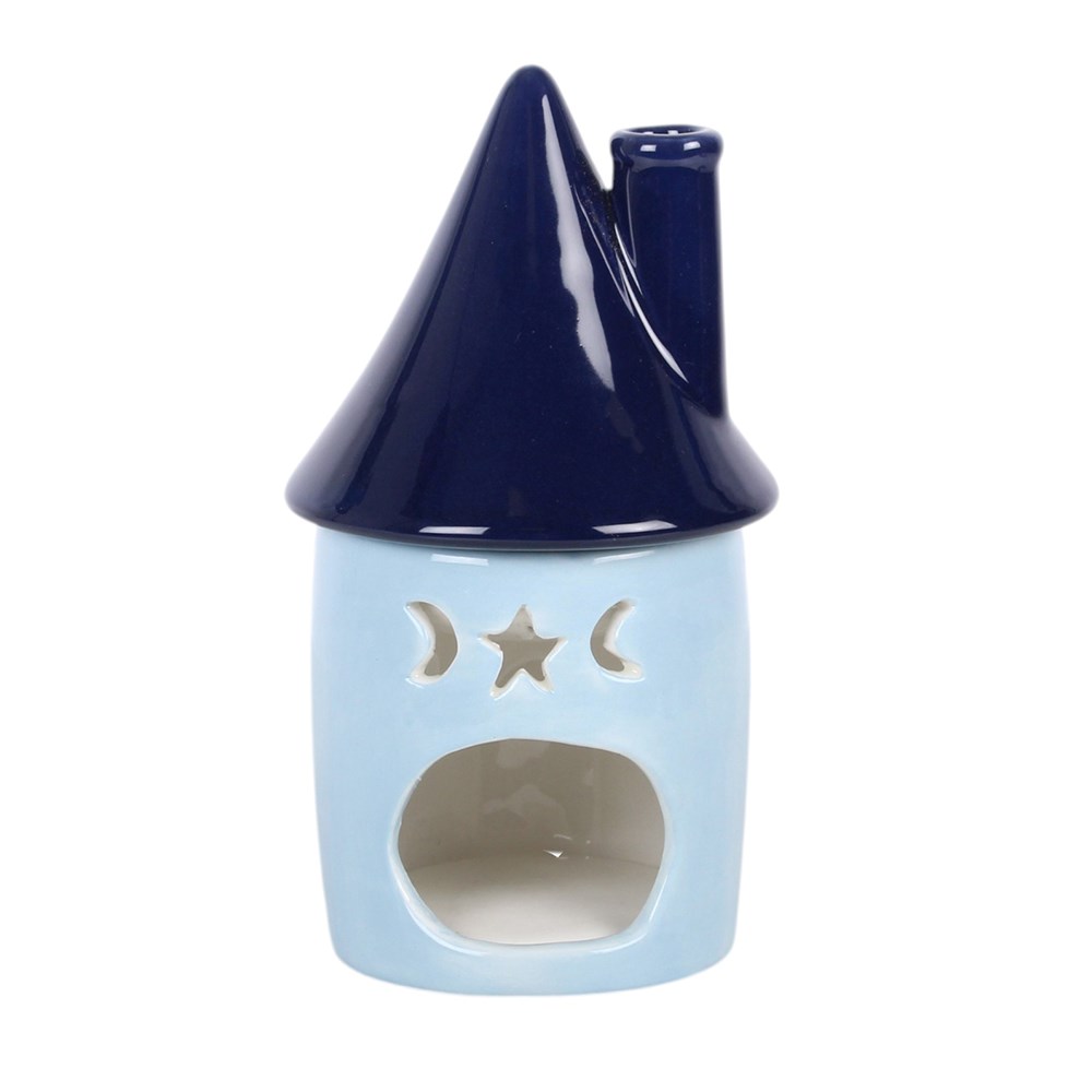 Vintage Celestial Cottage Keramik Duftlampe Ölbrenner blau-gold witchy