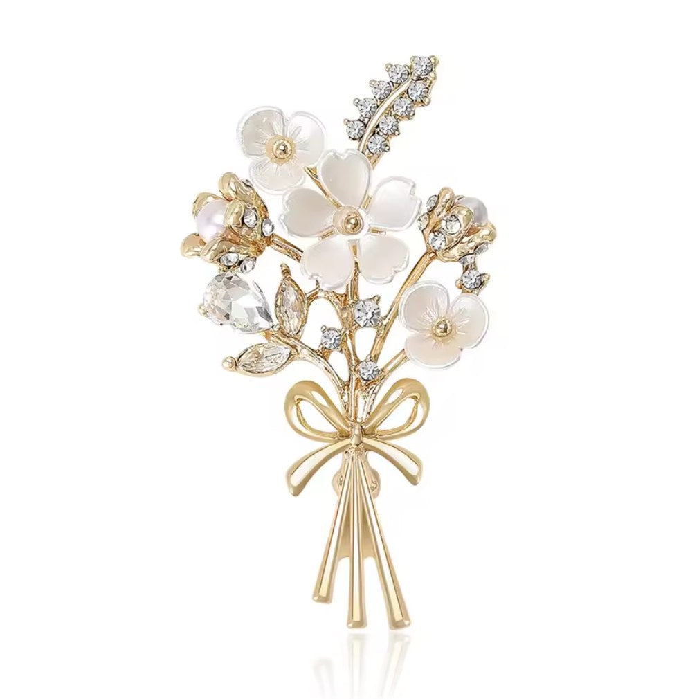 Nostalgische Brosche Blumenstrauß goldfarben