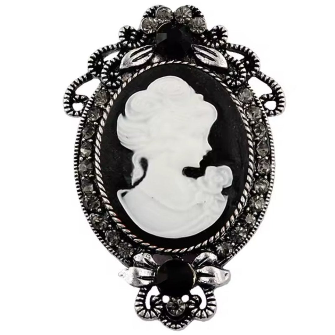 Vintage Brosche Cameo goldfarben mit Strass in schwarz