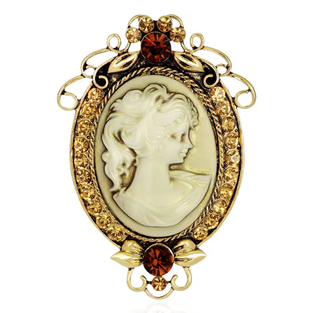 Vintage Brosche Cameo goldfarben mit Strass