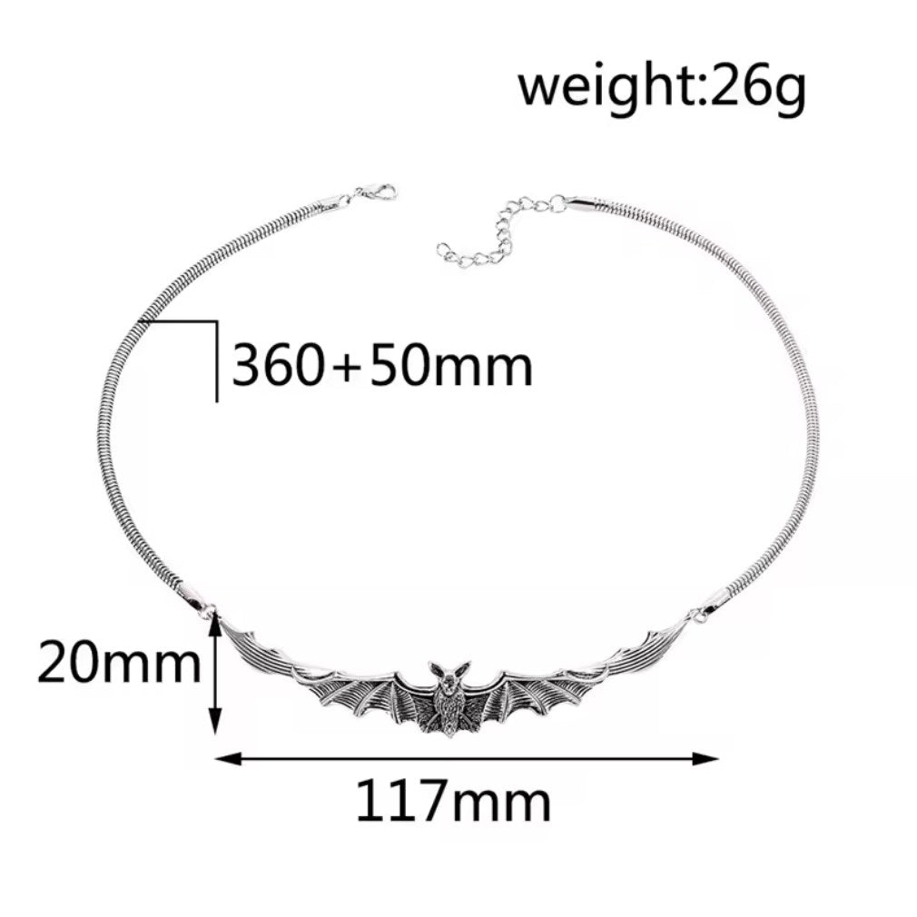 Gothic Fledermaus Bat Choker Halskette – Zinklegierung - silberfarben