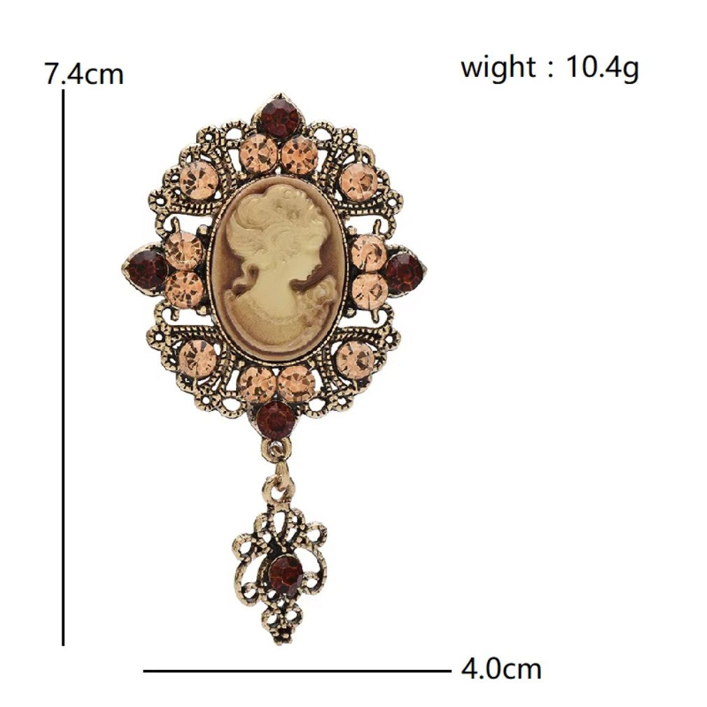 Cameo Brosche Vintage Gold mit Maßangaben