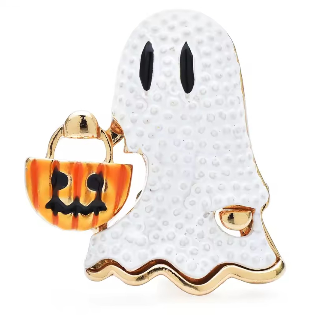 Brosche kleiner Geist mit Kürbis Halloween