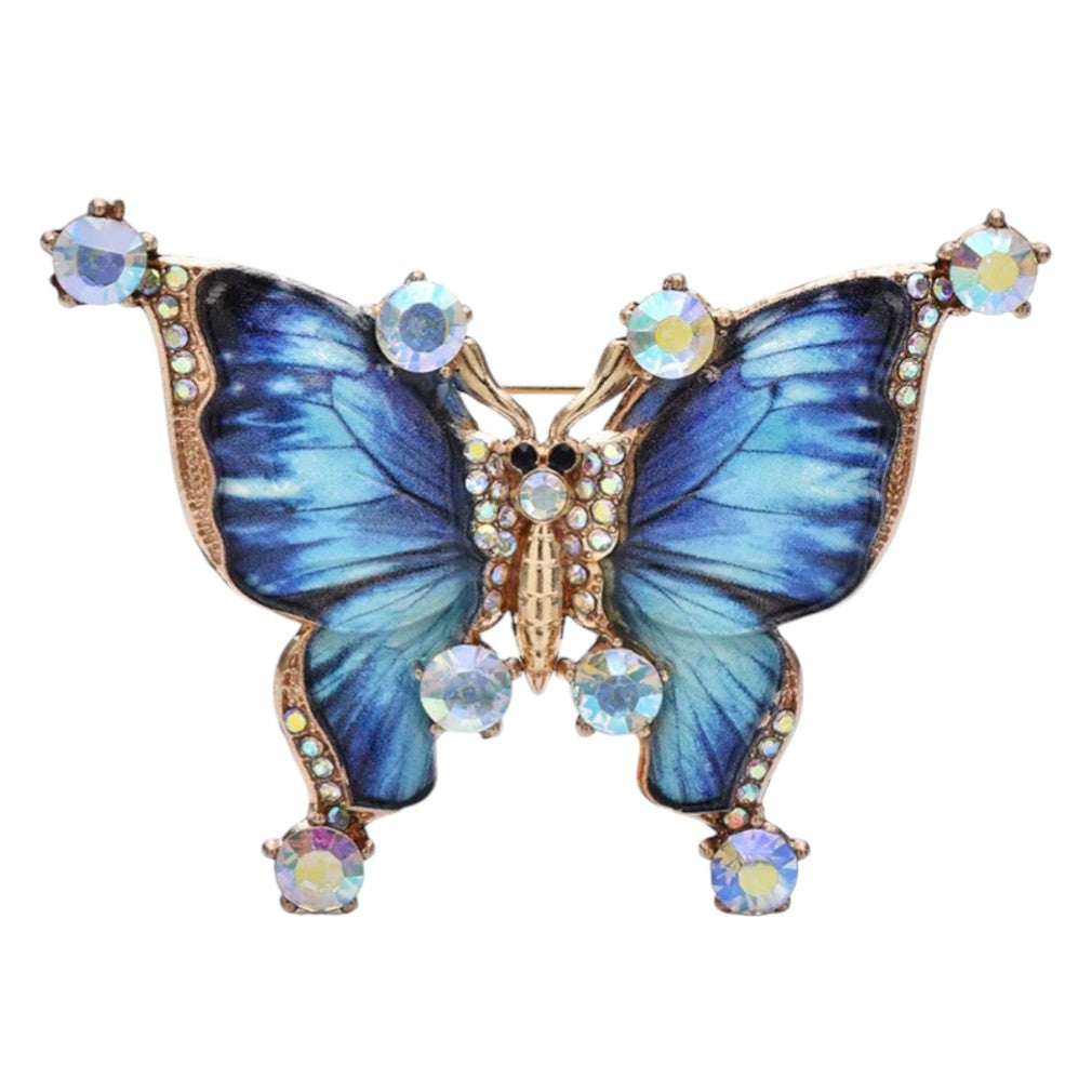 Romantische Schmetterlings-Brosche Blau mit Email und Strass