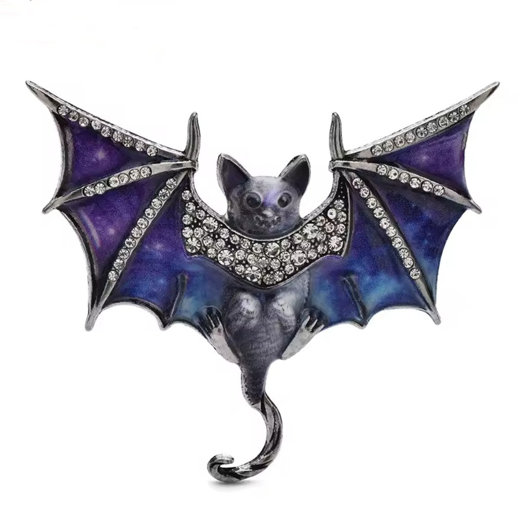 Vintage Fledermaus-Brosche mit lila Emaille und Strass
